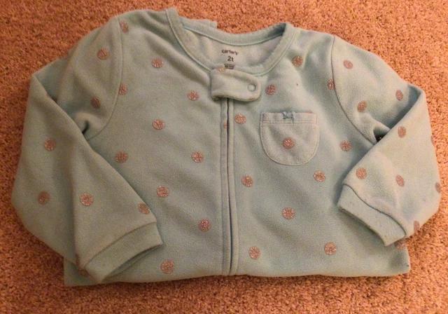 Carters  Girl 2T Blue Silver Polka Dot One Piece Fleece Footed Pajamas