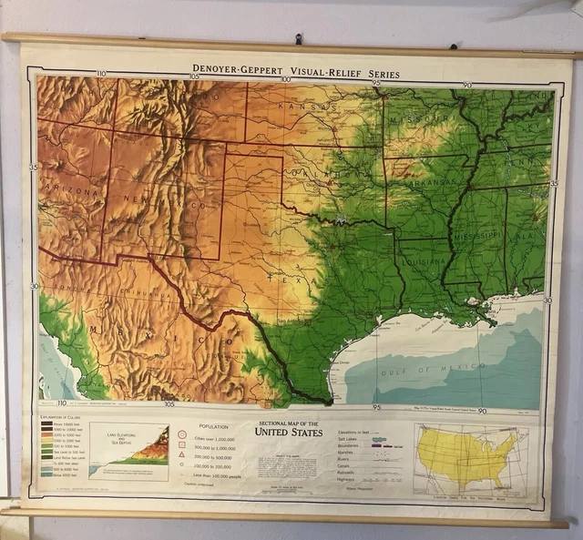SOUTH CENTRAL UNITED States Visual - South Central United States Visual Relief Map 1963.webp