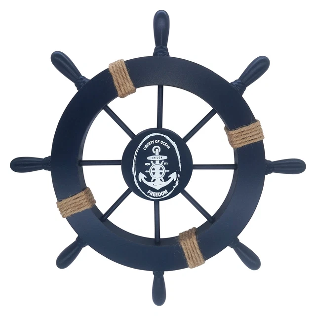 Nautical Fish Wall Decor - Wooden Ship Steering Wheel (11in)
