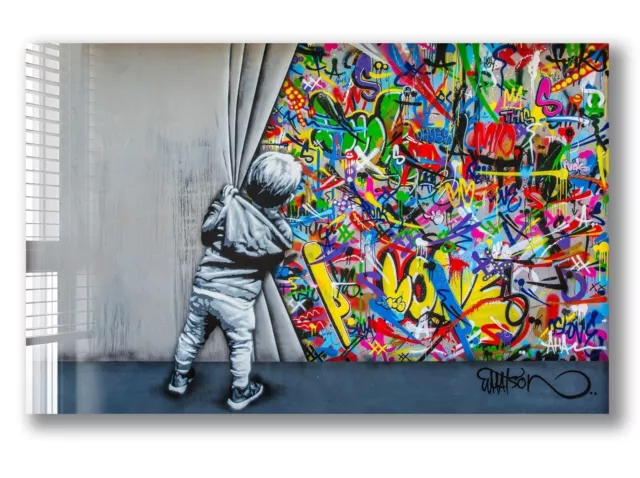 Banksy "Style" Behind Curtain Abstract Graffiti  Canvas Wall Art Picture Print