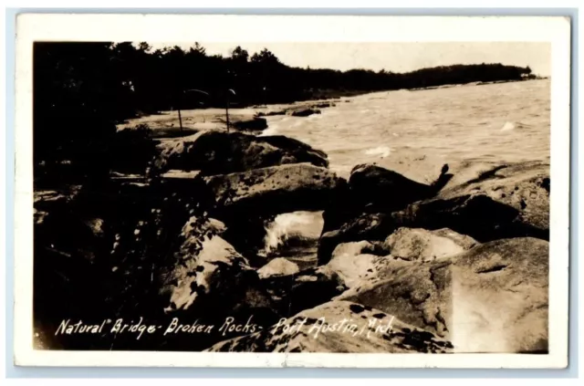 1935 Natural Bridge Broken Rocks View Port Austin MI RPPC Photo Posted Postcard