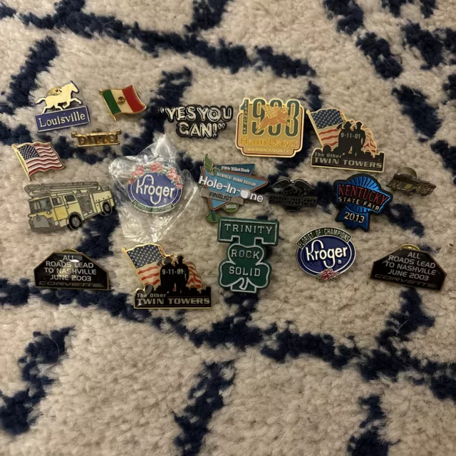 Large VINTAGE TO MODERN Lot 18 Hat Mixed Assortment Lapel Pins Pinbacks (1)