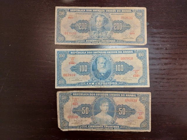 Brazil Lot 50, 100, 200 Cruzeiros!!!
