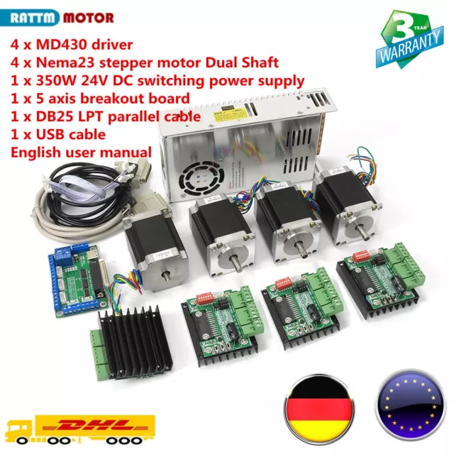 【Ger】 4 Axis CNC Set Nema23 270oz-in 3A Schrittmotor Stepper Motor Driver Power