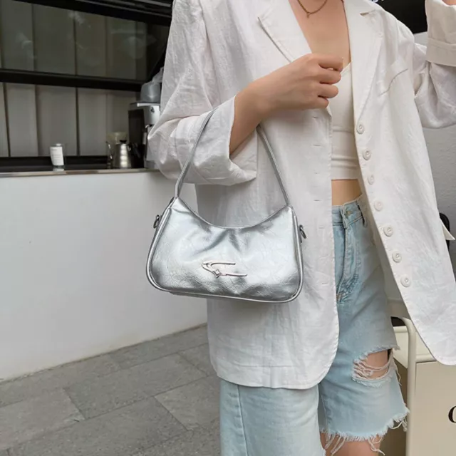 PU Leather Single Shoulder Bag Solid Color Clutch Purse  Girls