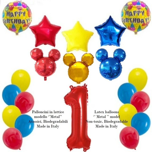 PALLONCINI DECORAZIONI 1 compleanno 1 anno topolino per bambino lattice e  mylar EUR 9,99 - PicClick IT