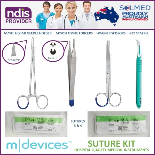 SUTURE KIT STERILE INSTRUMENTS SUTURES USP 3 & 4 PREMIUM 304 STAINLESS STEEL No1