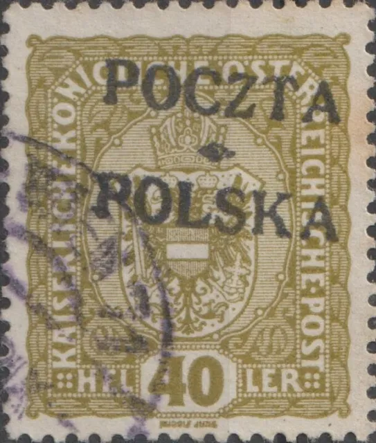 USED 1919 POLAND 40 Hel Krakow Issue Stamp POLSKA POCZTA Overprint Austria GREEN
