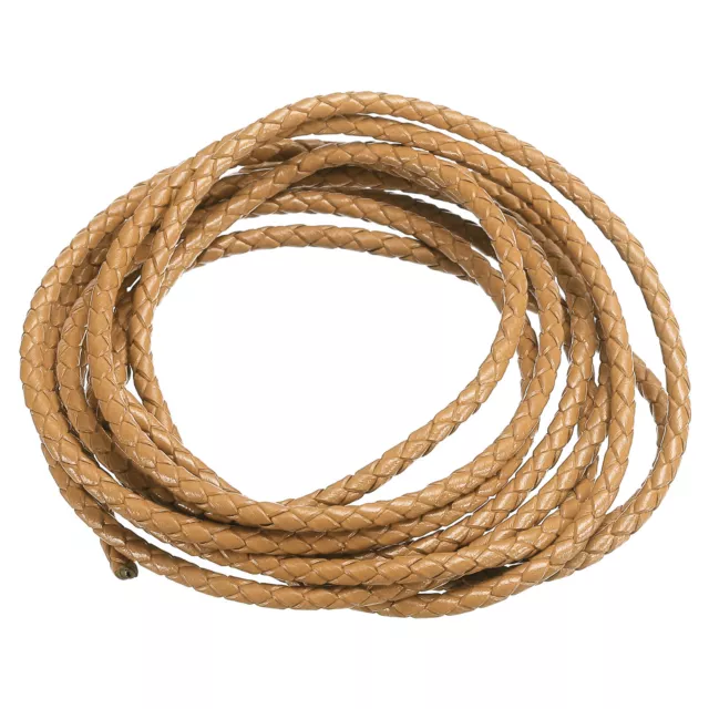 3mm Round Braided Leather Cord for Crafts Jewelry Making, Khaki(2.2Yards)