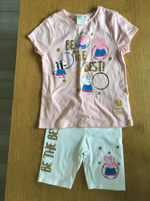 2 pezzi PEPPA PIG Team GB - Set maglietta e pantaloncini da ciclo per ragazze - età 4-5