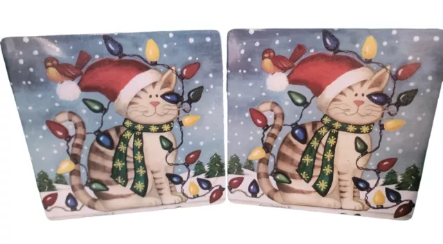 2 Vintage Range Kleen Laurie Korsgarden Christmas Cat Hot Pads-7" Square