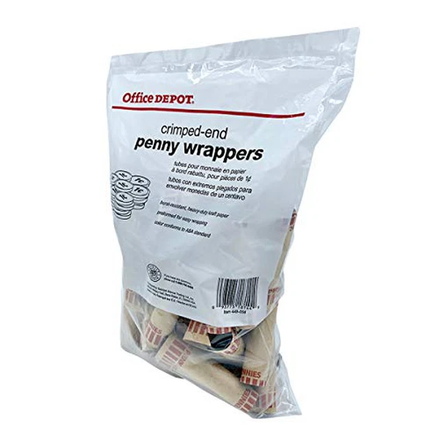 OFFICE DEPOT PREFORMED Tubular Coin Wrappers, Penny, Pack of 48