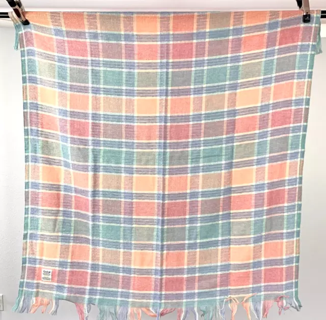 Vintage Faribo Pastel Wool Blend Afghan Wool Plaid Blanket Faribault 52" x 60"