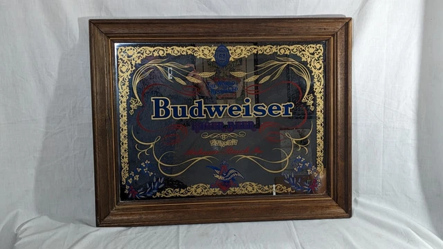 The World Renowned Budweiser Lager Beer Brewery Bar Mirror Anheuser Busch 28X22"