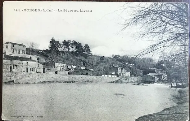 FRANCE~1900's GORGES ~ La Sevre au Liveau ~ Village View from River ~