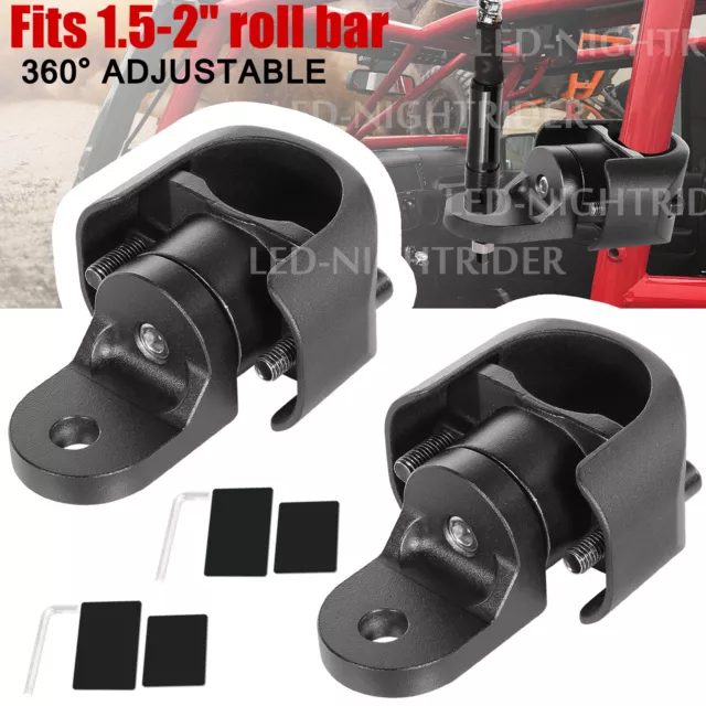 2X RGB LED Whip Lights Antenna Roll Bar 1.5-2" Mounting Brackets UTV Polaris RZR