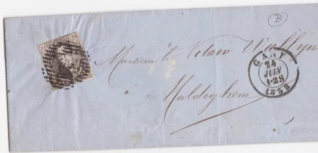 Faltbrief 1858 Belgien 10 Postes Briefmarke Cent Brief Cover Belgium Leopolt I.