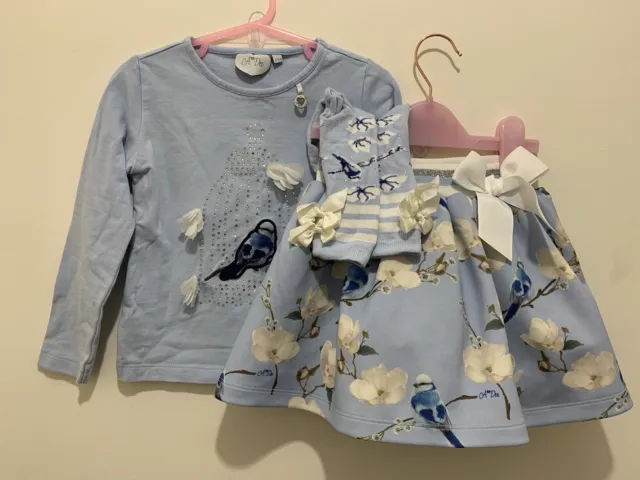 Lovely Girls Adee Powder Blue Floral Birds Outfit Skirt Top Socks 4yrs💙💙