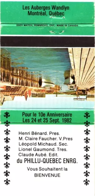 Montreal Quebec Canada Phillu-Quebec Enrg., Vintage Matchbook Cover