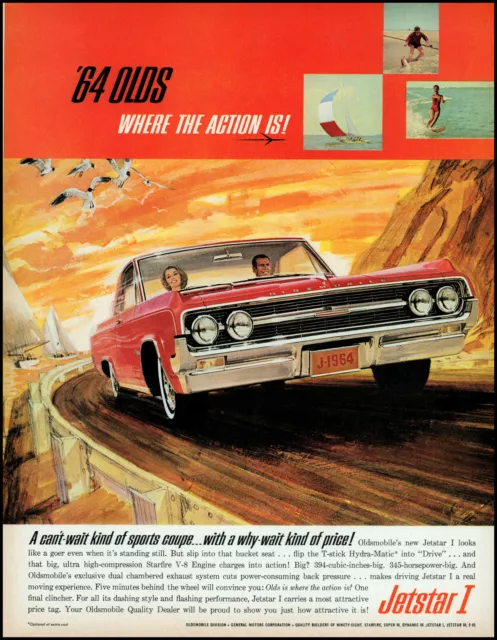 1964 Oldsmobile Jetstar 1 Car mountain seaside driving retro art print ad LA2