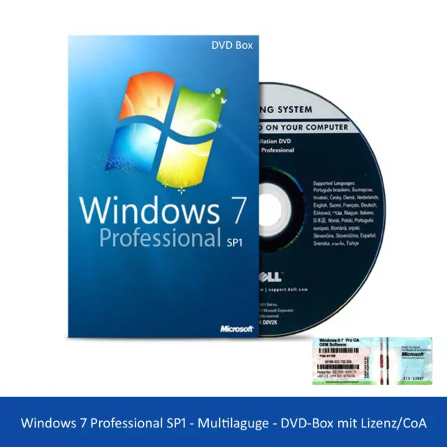 Windows 7 Professional SP1 64 Bit DVD-Box mit Lizenz COA/Product key