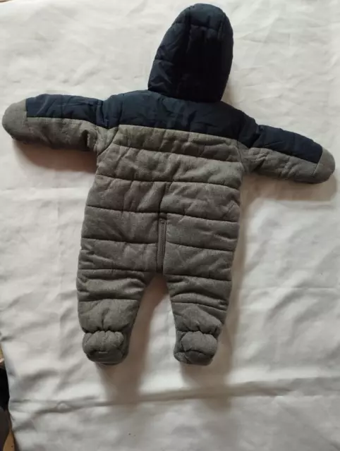 Combinaison bébé GEMO 3 mois unisexe hiver bleu capuche moufles manteau TBE 2