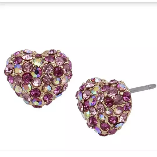 NWT $35 Betsey Johnson Pave Heart Stud Earrings AUTHENTIC MSRP $35