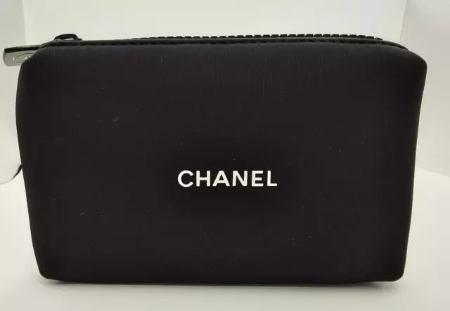 CHANEL VIP GWP Gift Black Nylon Neoprene Cosmetic Makeup Pouch Zip Bag