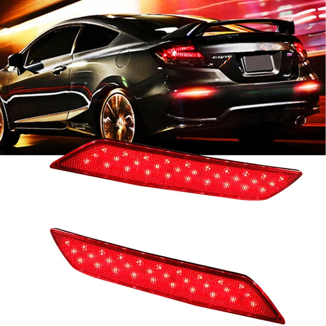 2x Red Right Left Rear LED Bumper Light Reflector For 13-15 Honda Civic Sedan