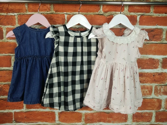 Pacchetto Abito Bambina Età 6-9 Mesi 100% Prossima Estate Set Denim Festa 74Cm