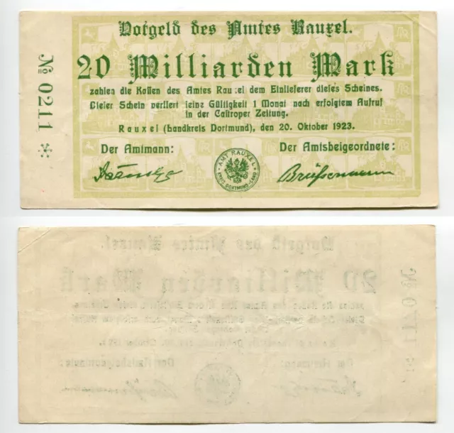 20 Milliarden Mark Rauxel 20.10.1923  Erhaltung III+