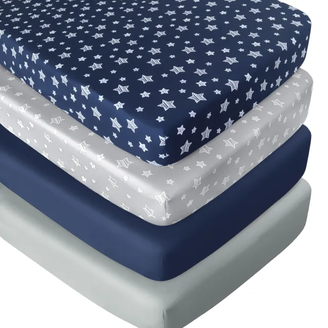 Ultra Soft Standard Crib Fitted Sheets For Baby Crib/Toddler Bed Mattress 4 Pack