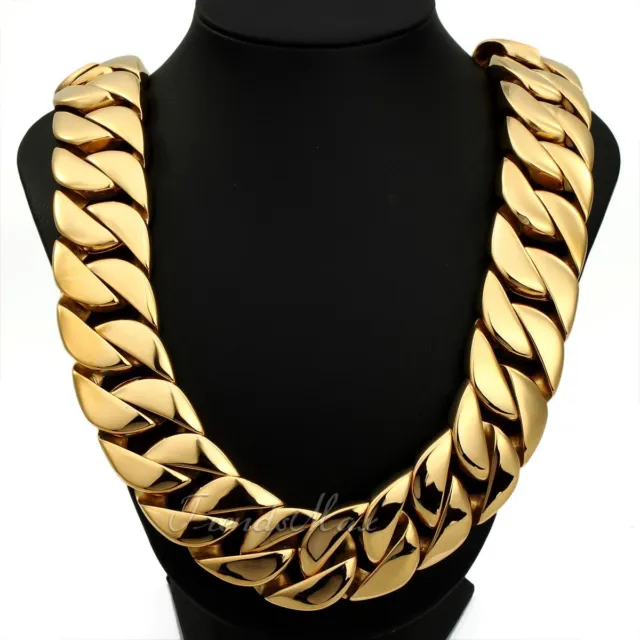 31mm Gold Chain Necklace for Men's 316L Stainless Steel Curb Cuban Link HEAVY