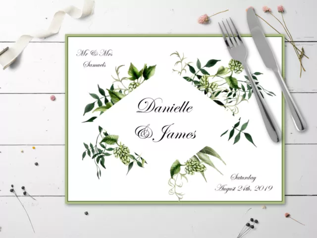 10 Personalised Greenery Disposable Table Place Mats- Wedding, Christening, etc.