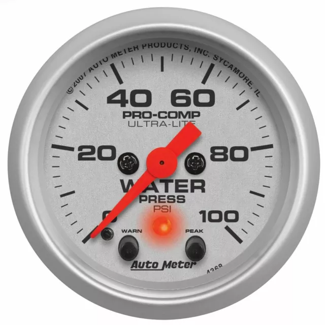 Auto Meter 4368 2-1/16" Water Pressure Gauge 0-100 Psi Stepper Motor Ultra-Lite