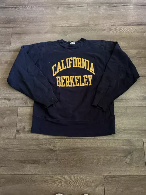 Vintage 80s Champion Reverse Weave Berkeley California Navy Yellow Crewneck Sz L