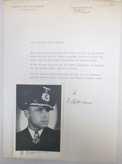 Ww2 German Navy Knights Cross Recipient Heinrich Hoffmann Signed Photo & Letter