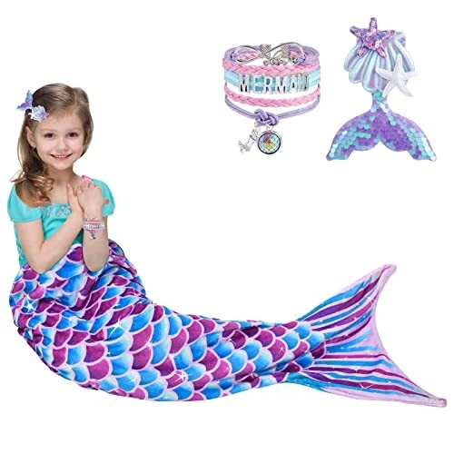 WERNNSAI Couverture Queue de Sirène - Molleton Mermaid Couverture avec Bracel...
