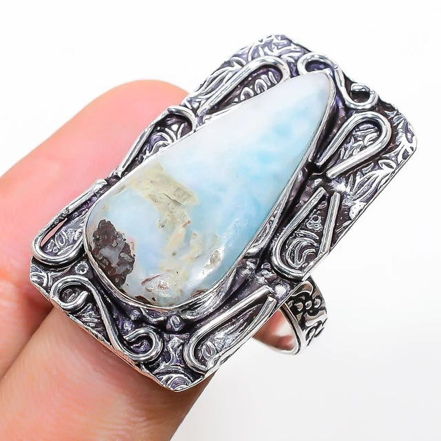 Republic Larimar Gemstone Handmade 925 Sterling Silver Jewelry Ring Size 9