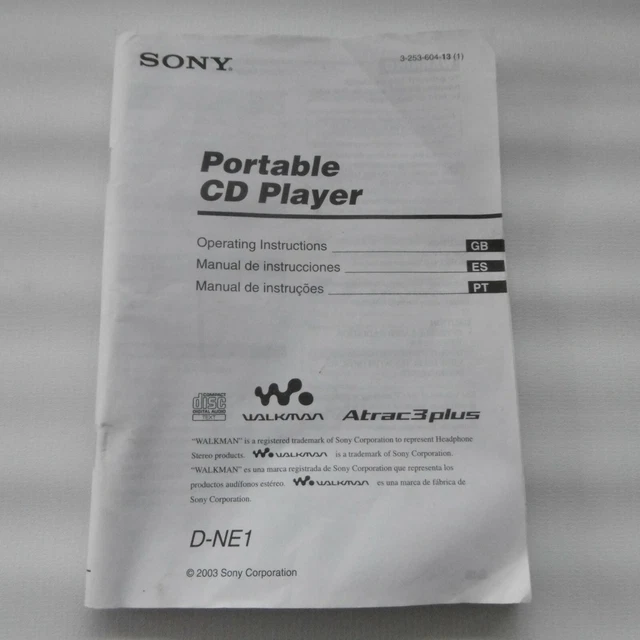 Genuine Official Sony CD Walkman D-NE1 User Manual - Operating Instructions Only