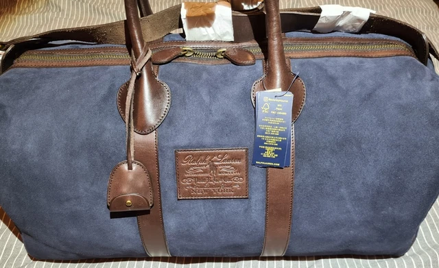 Polo Ralph Lauren MENS HERITAGE LEATHER SUEDE Duffle Bag Navy Blue