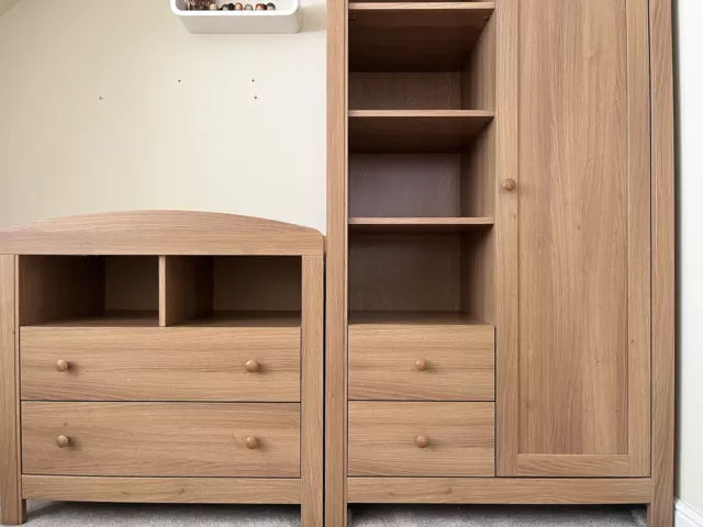 Mothercare Padstow oak wardrobe and drawers With Changing Area