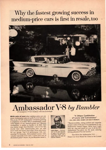 1960 AMC Ambassador 2-Door By Rambler 270 HP V-8 Engine Cedric Adams Print Ad