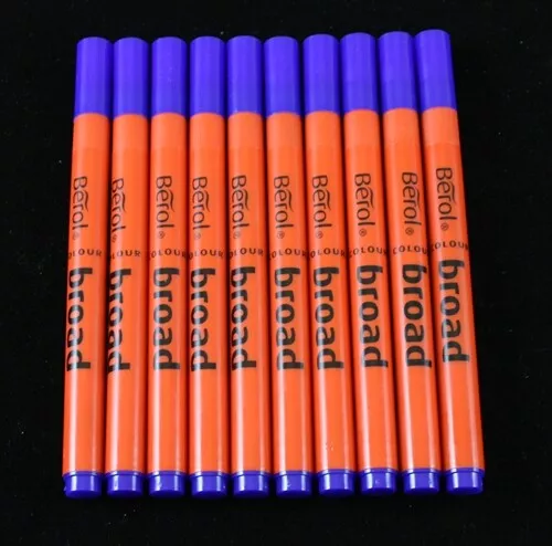 10 Berol Colour Broad Fibre Tip Colouring Writing Pens Washable BLUE