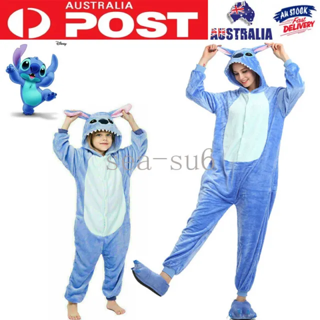 Kids Adults Blue Stitch Kigurumi Pajamas Homewear Fleece Animals Cosplay Costume