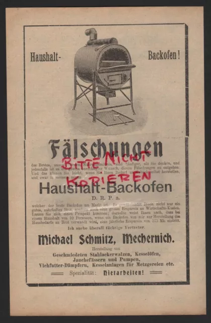 MECHERNICH, Werbung 1905, Michael Schmitz Haushalt-Backofen