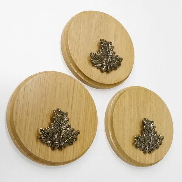 3 Pieza Placa de Jabalí Redondo Claro Af 13 CM Brett Con 3 X Hoja Roble Pequeño 3