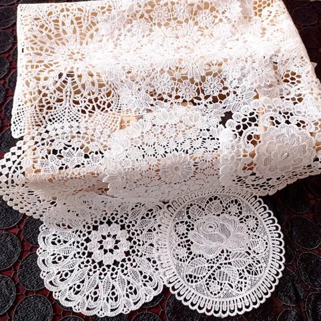 Embroidered Hollow Lace Coaster Mat Round Placemat Tablecloth Home Party Decor