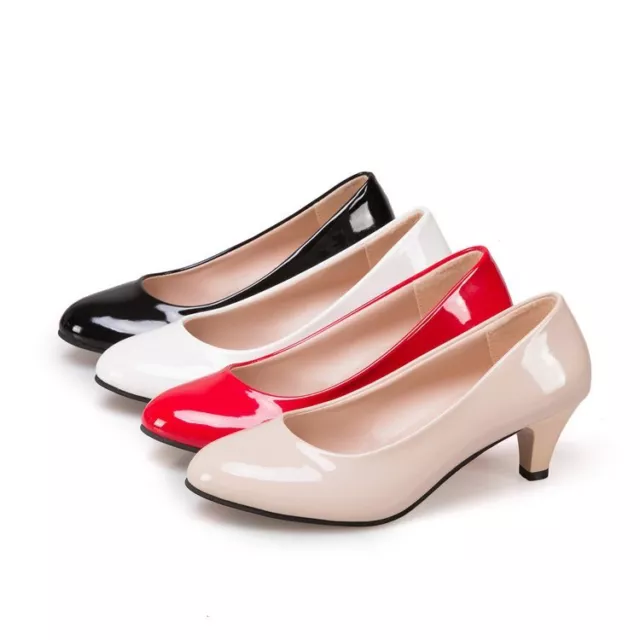 Womens Round Toe Slip On Mary Jane Kitten Heels Office Work Dress Shoes OL Pump