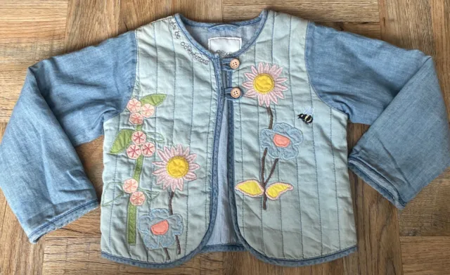 Next Girls Flower Power Denim Embroidered Jacket Age 3-4 Years